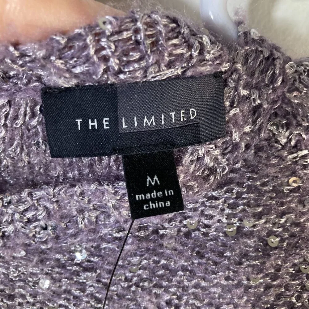 Womens The Limited Sweater Sequins Tie Back‎ Neck Ribbon Purple M NWT